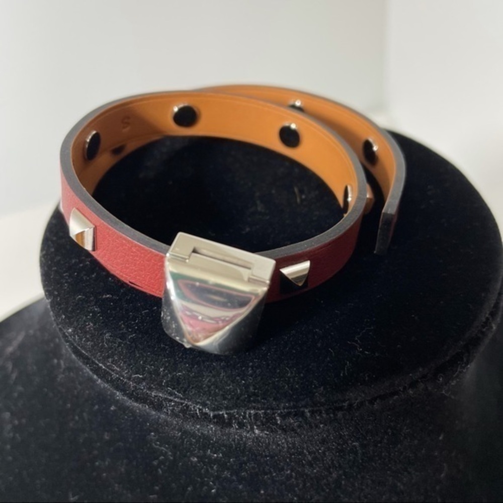 Hermes medor double tour wrap bracelet rouge H silver hardware T2 medium NWOT